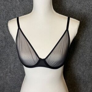 SKIMS Black Sheer Mesh Underwire Bra 34C Unlined Minimalist Lingerie